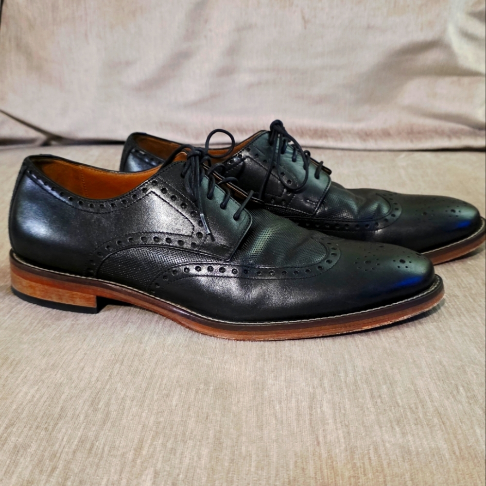 J. Murphy By Johnston & Murphy Black Leather Oxford Wingtips Size 10M